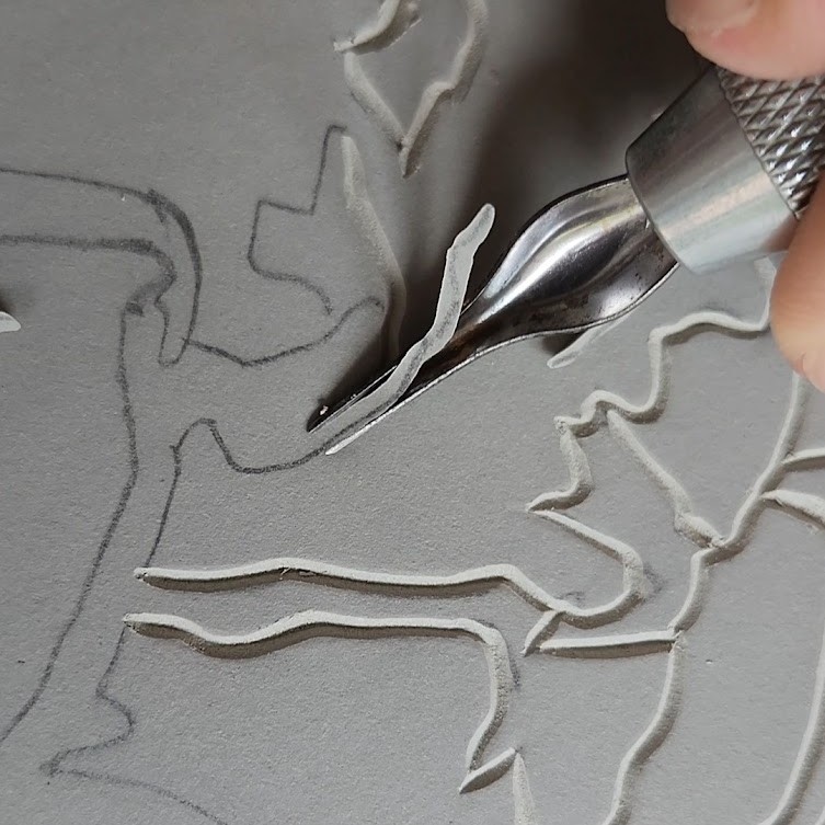 Linoleum carving process for raised line technique